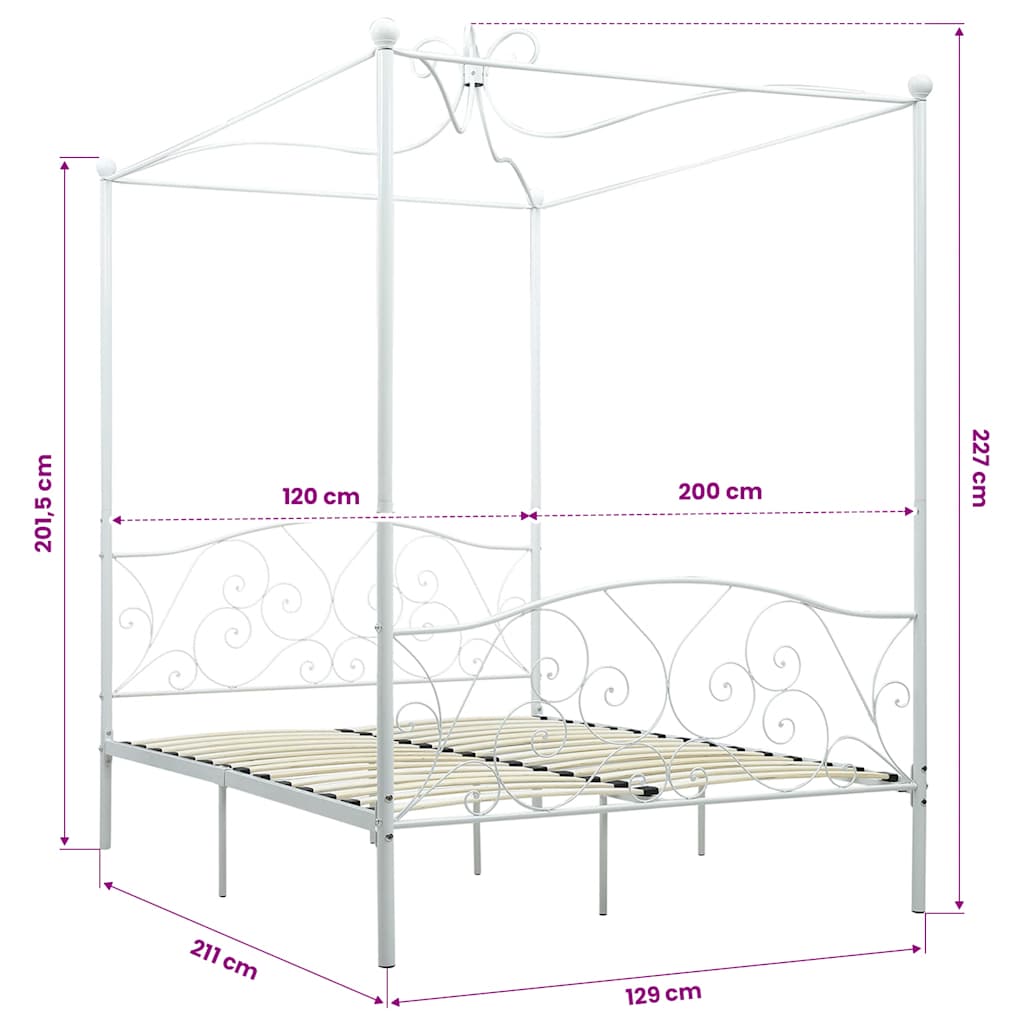 Letto a Baldacchino Bianco in Metallo 120x200 cm