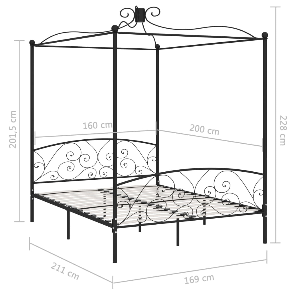 Letto a Baldacchino Nero in Metallo 160x200 cm | homemem39