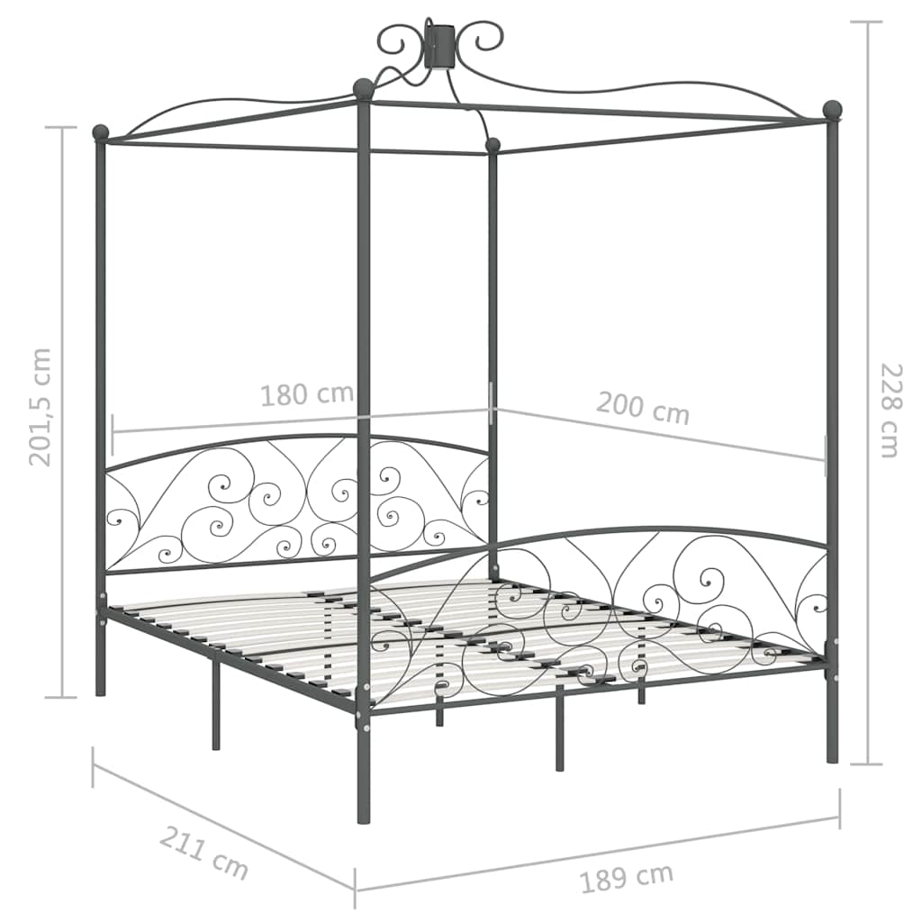 Letto a Baldacchino Grigio in Metallo 180x200 cm | homemem39