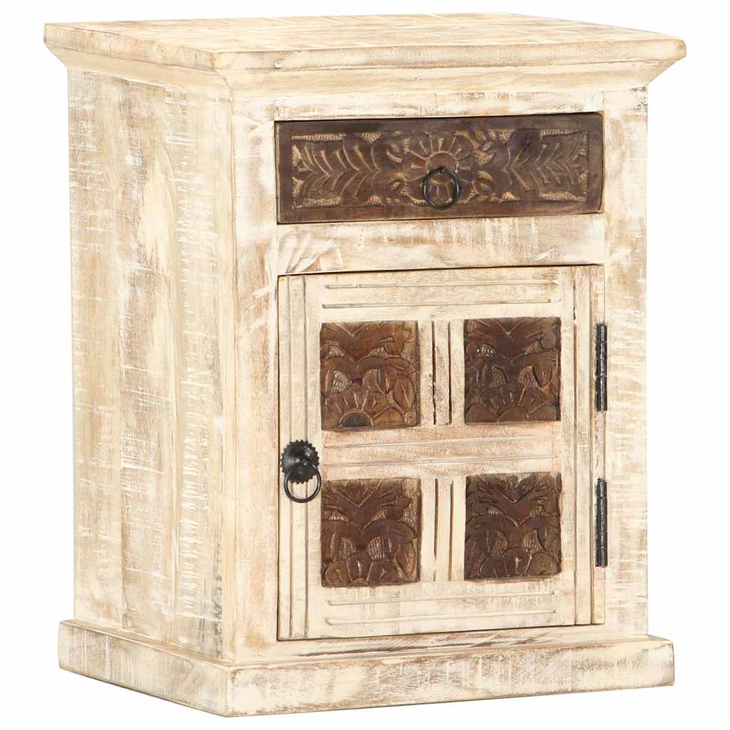 Comodino Bianco 40x30x50 cm in Legno Massello di Mango