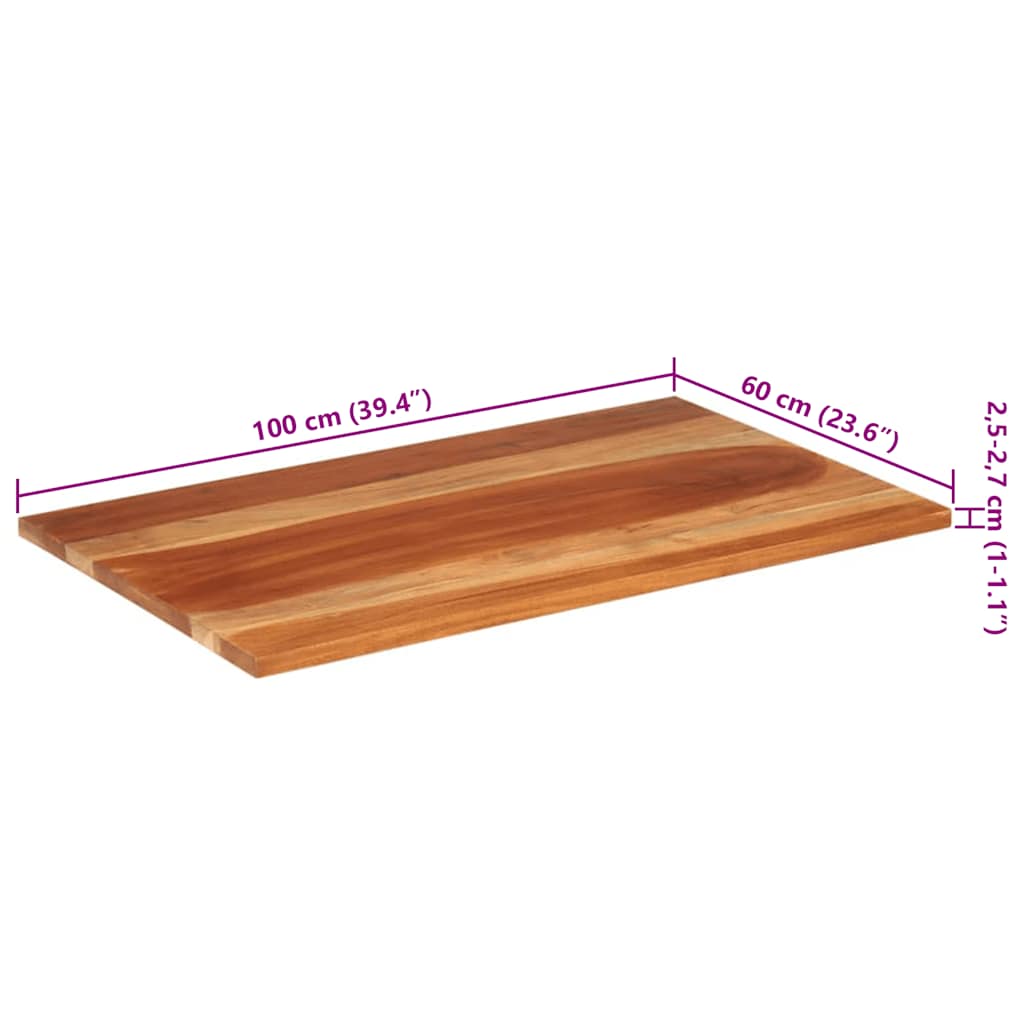 Piano Tavolo in Legno Massello di Acacia 25-27 mm 60x100 cm | homemem39