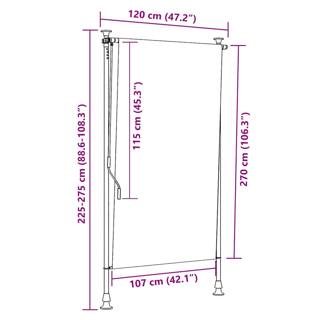 Tenda a Rullo per Esterni 120x270 cm Crema