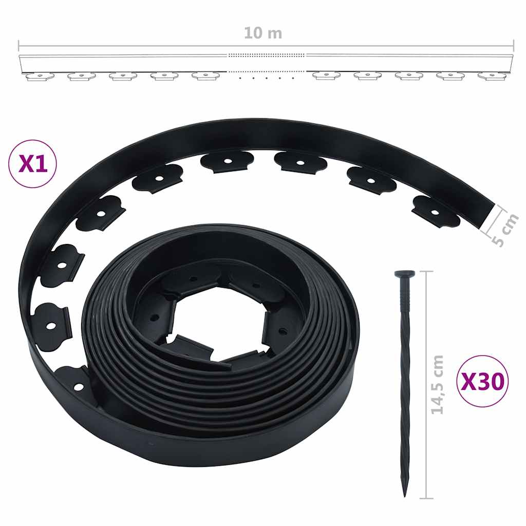 Bordura per Prato Flessibile con 30 Picchetti 10 m 5 cm | homemem39