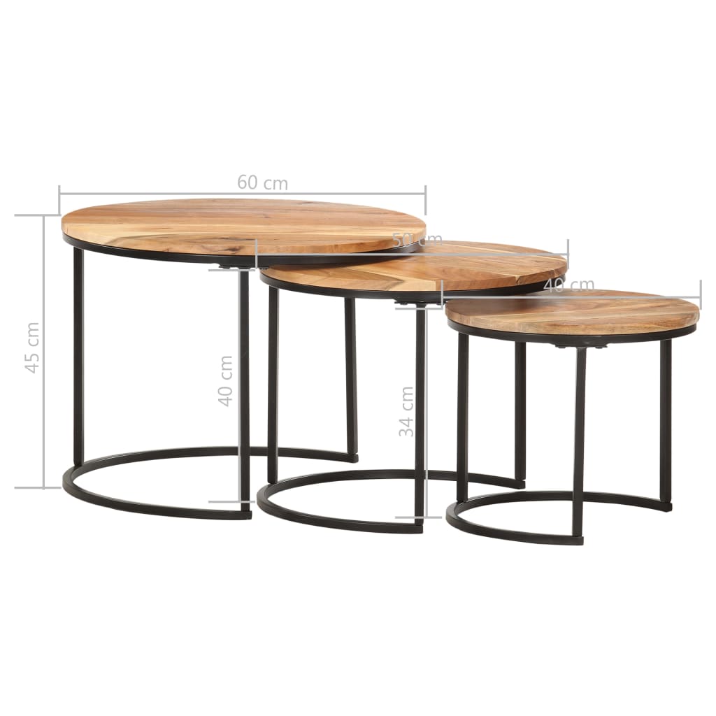 Tavolini Impilabili 3 pz in Legno Massello di Acacia | homemem39