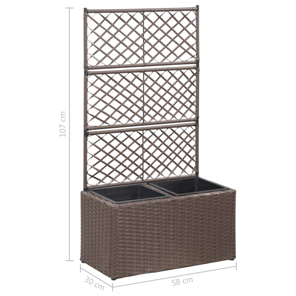 Letto Rialzato Traliccio 2 Vasi 58x30x107 cm Polyrattan Marrone | homemem39