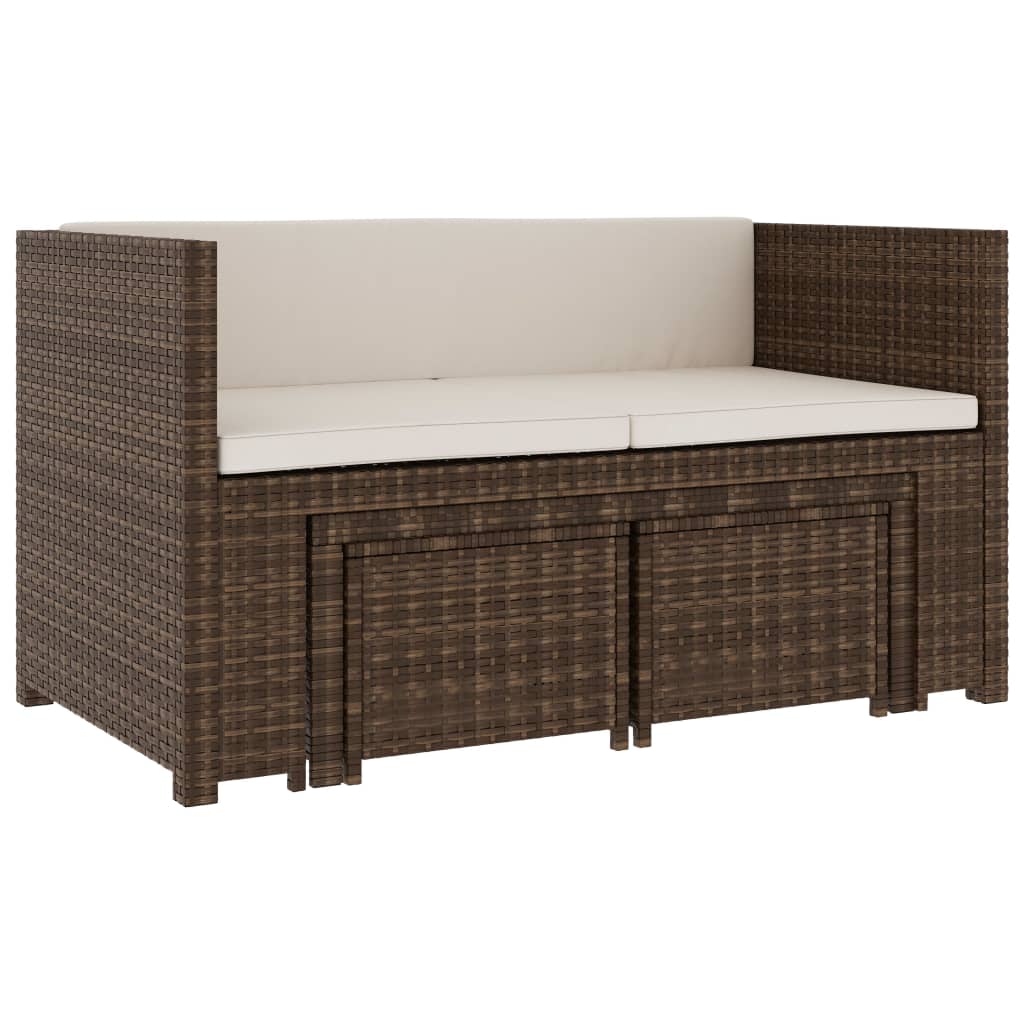Set Divani da Giardino 5 pz con Cuscini in Polyrattan Marrone | homemem39