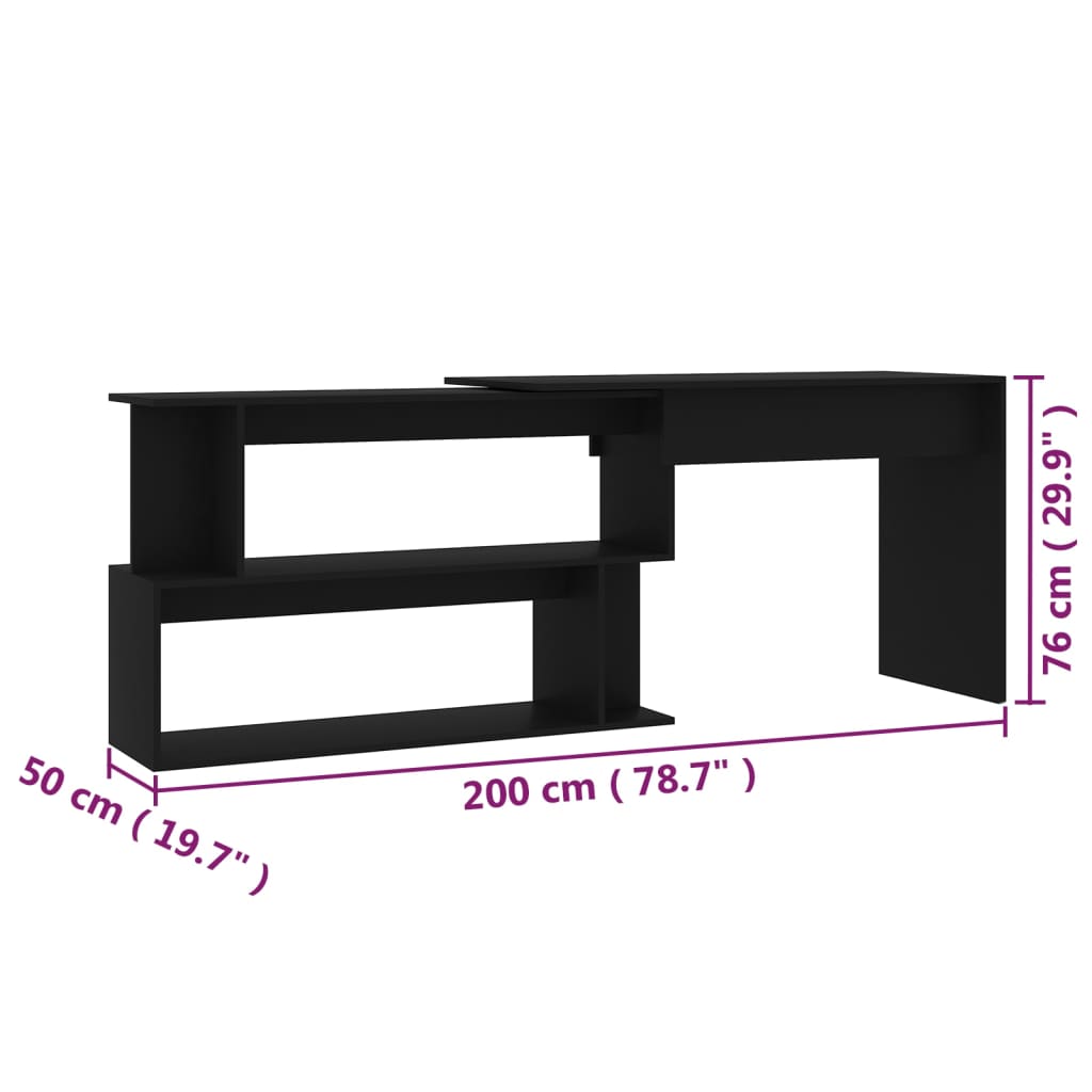 Scrivania ad Angolo Nera 200x50x76 cm in Legno Multistrato - homemem39