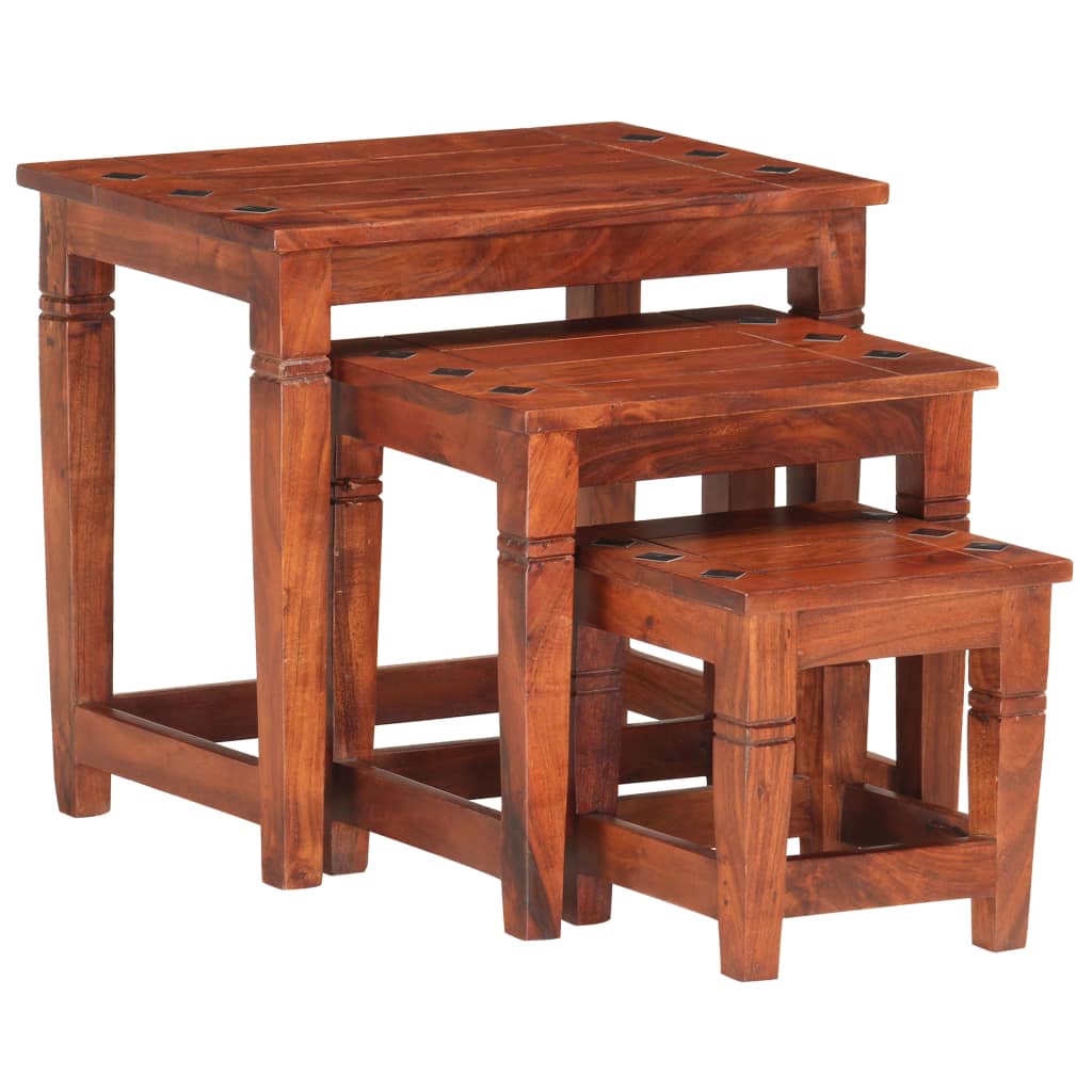 Tavolini Impilabili 3 pz in Legno Massello di Acacia | homemem39