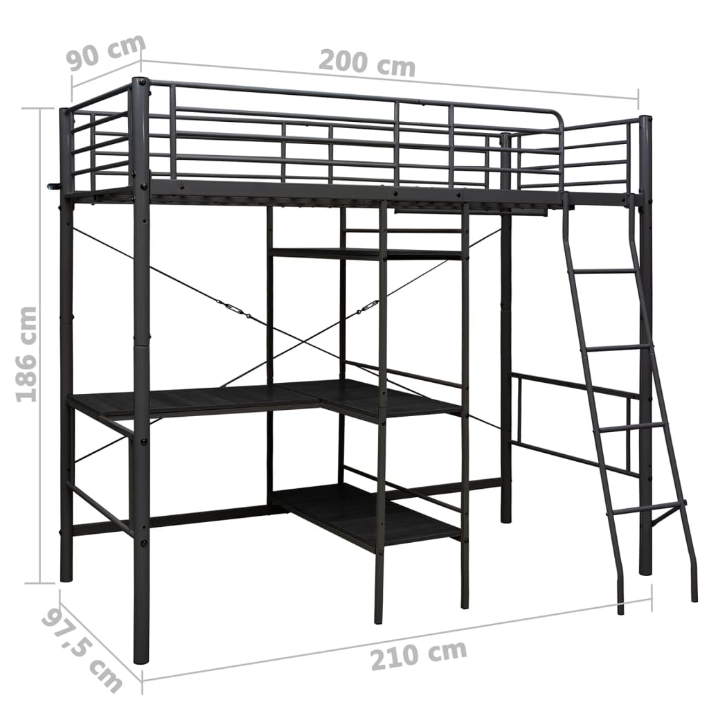 Letto a Castello con Tavolino Nero in Metallo 90x200 cm | homemem39
