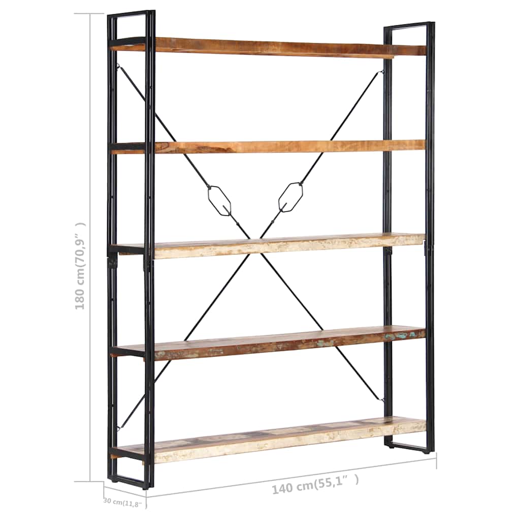 Libreria a 5 Ripiani 140x30x180 cm in Massello di Recupero