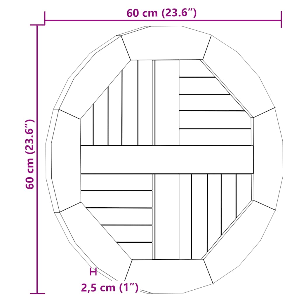 Piano Tavolo in Legno Massello di Teak Rotondo 2,5 cm 60 cm | homemem39