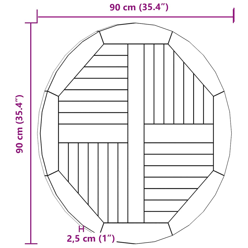 Piano Tavolo in Legno Massello di Teak Rotondo 2,5 cm 90 cm | homemem39