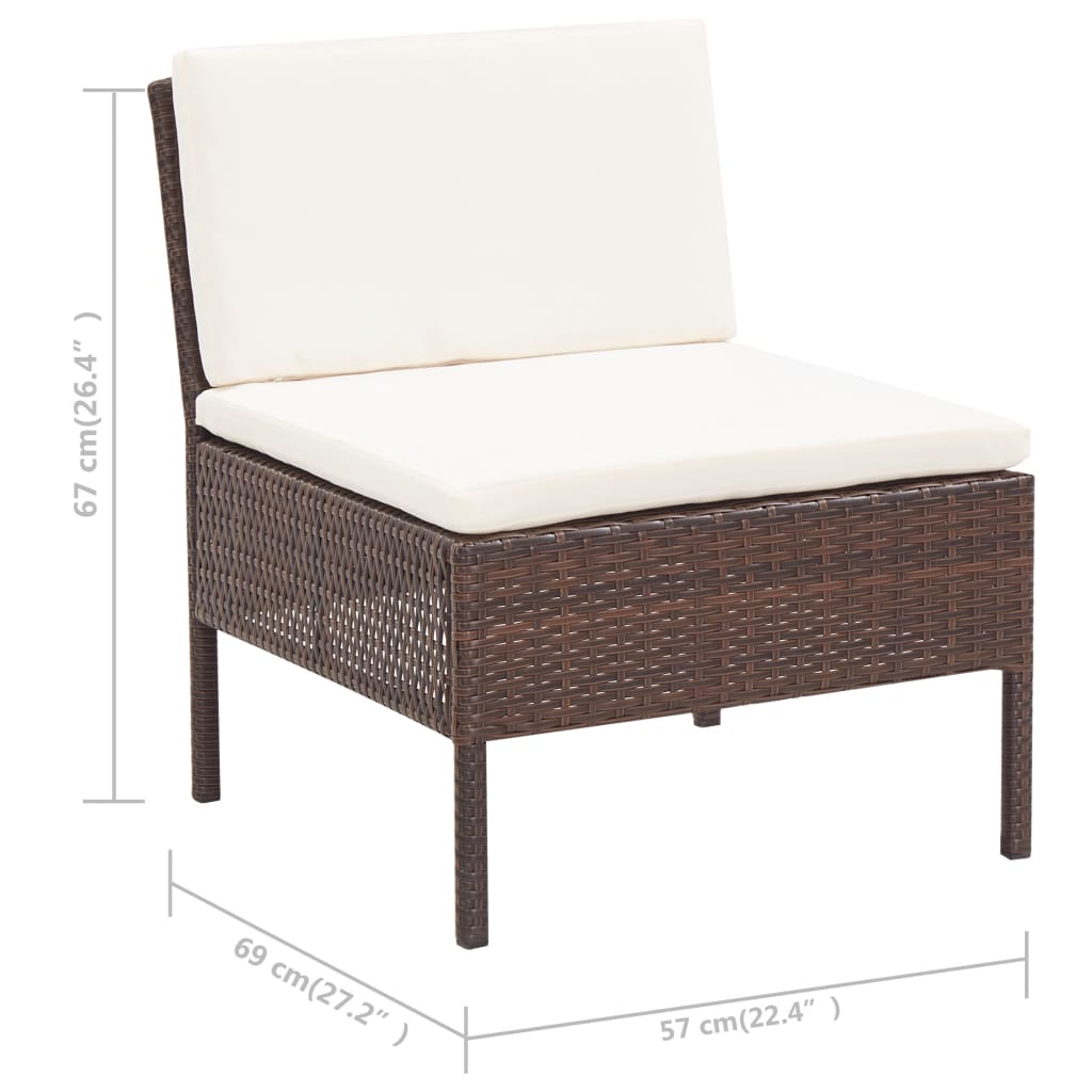 Set Divani da Giardino 3 pz con Cuscini in Polyrattan Marrone | homemem39