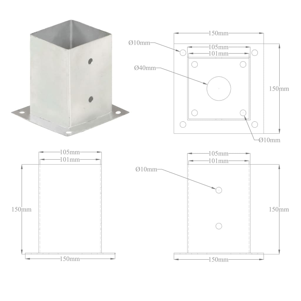 Ancoraggi Pali 4 pz in Metallo Zincato 101 mm | homemem39