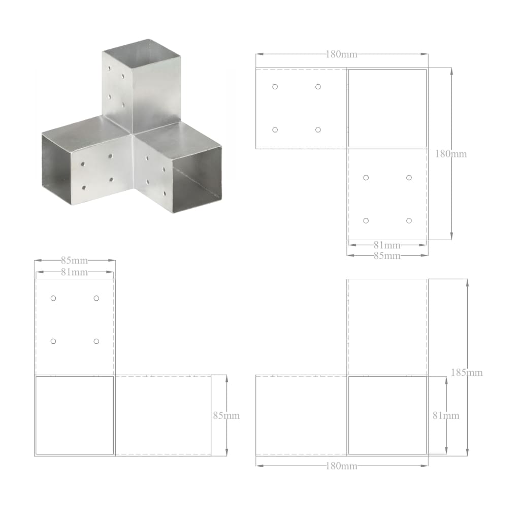 Connettori per Pali a Forma di Y 4 pz Metallo Zincato 81x81 mm | homemem39