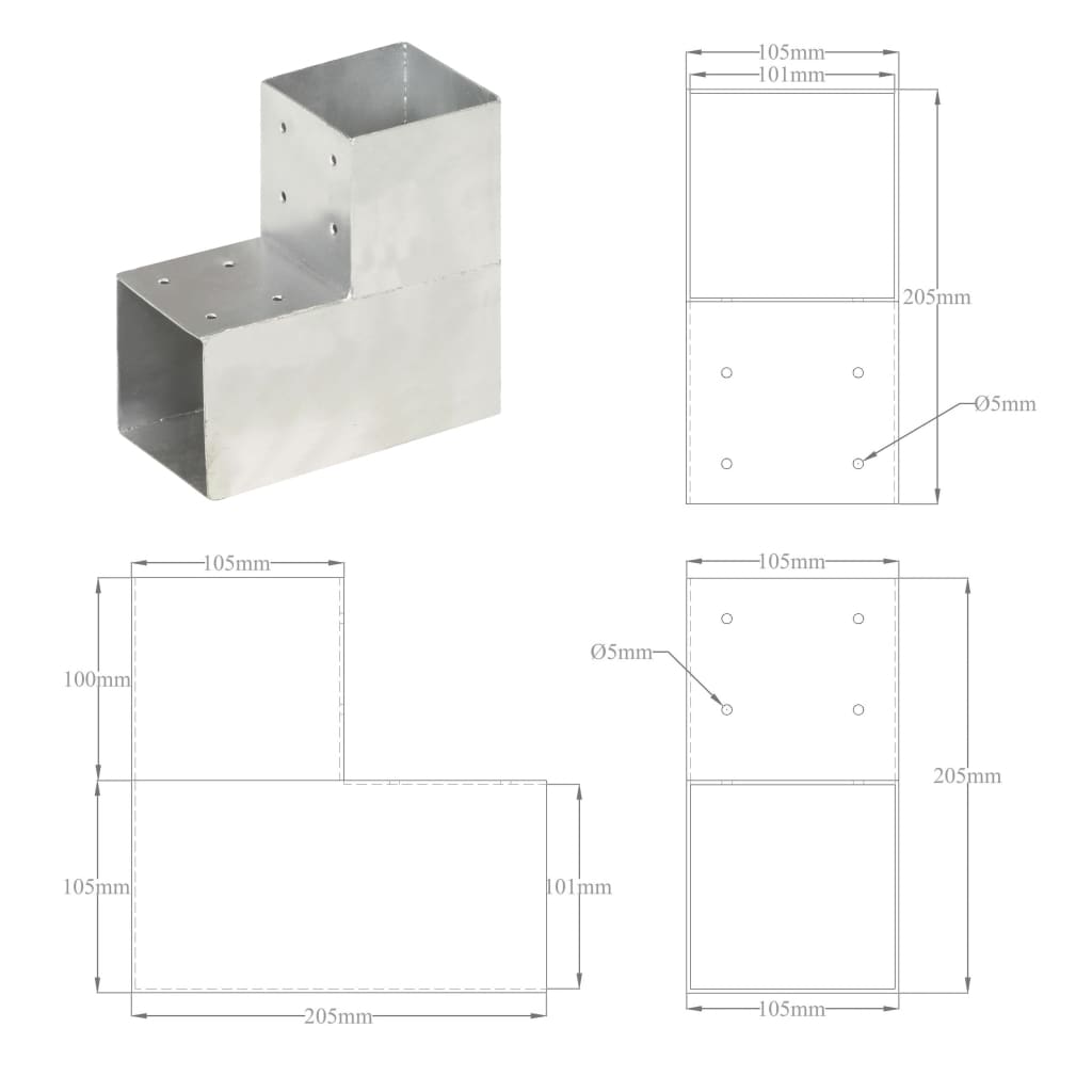 Connettori Pali a Forma di L 4 pz in Metallo Zincato 101x101 mm | homemem39