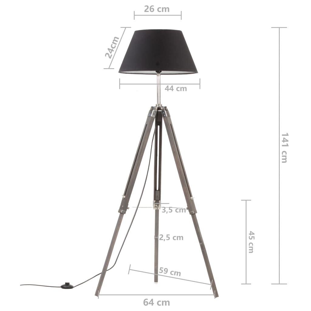 Lampada a Treppiede Nero e Oro in Massello di Teak 141 cm | homemem39