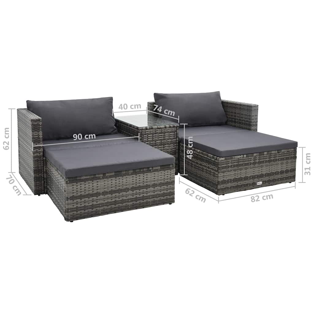 Set Divani da Giardino 5 pz con Cuscini in Polyrattan Grigio