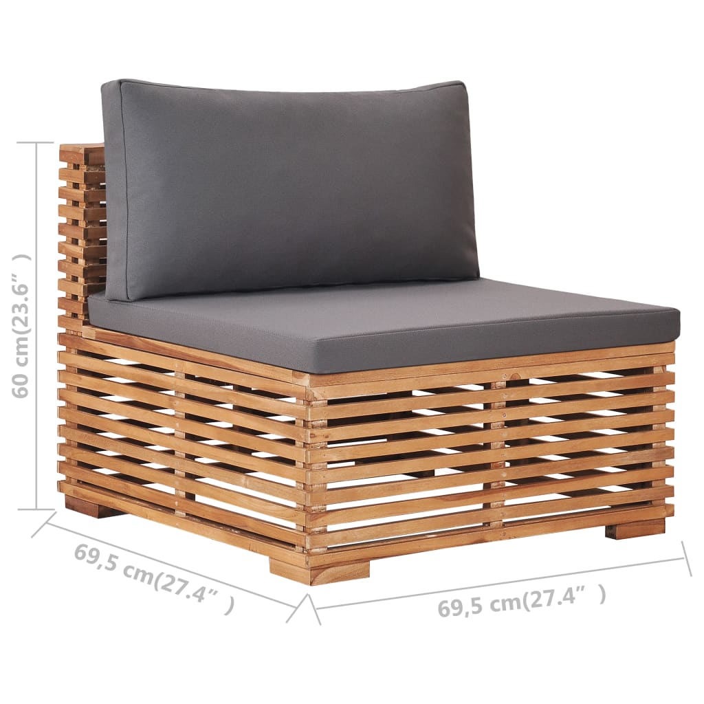 Divano Centrale da Giardino con Cuscino Grigio Massello di Teak | homemem39