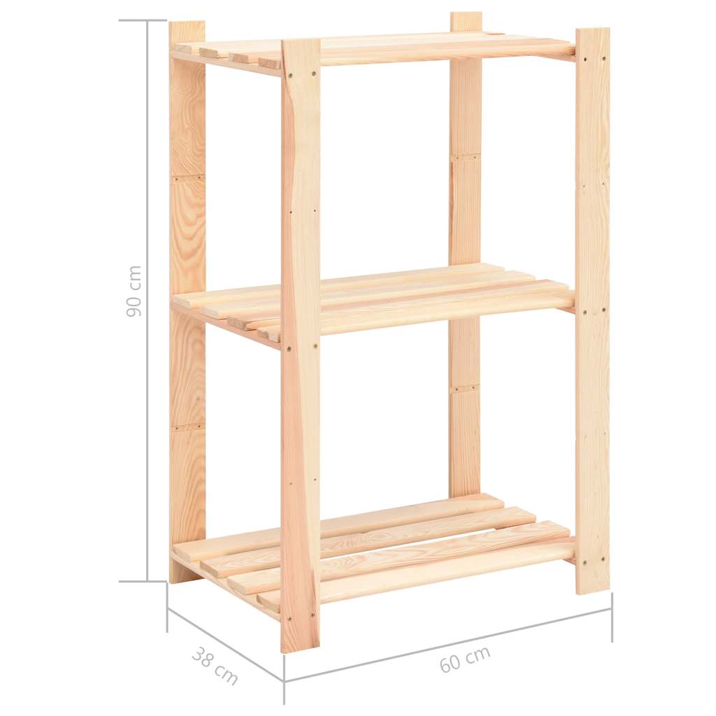 Scaffali a 3 Livelli 2 pz 60x38x90 cm in Massello Pino 150 kg | homemem39