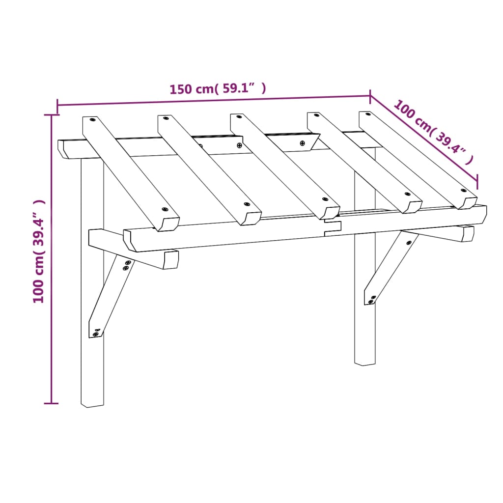 Tettoia per Porta d'Ingresso 150x100x100 cm in Legno di Pino | homemem39