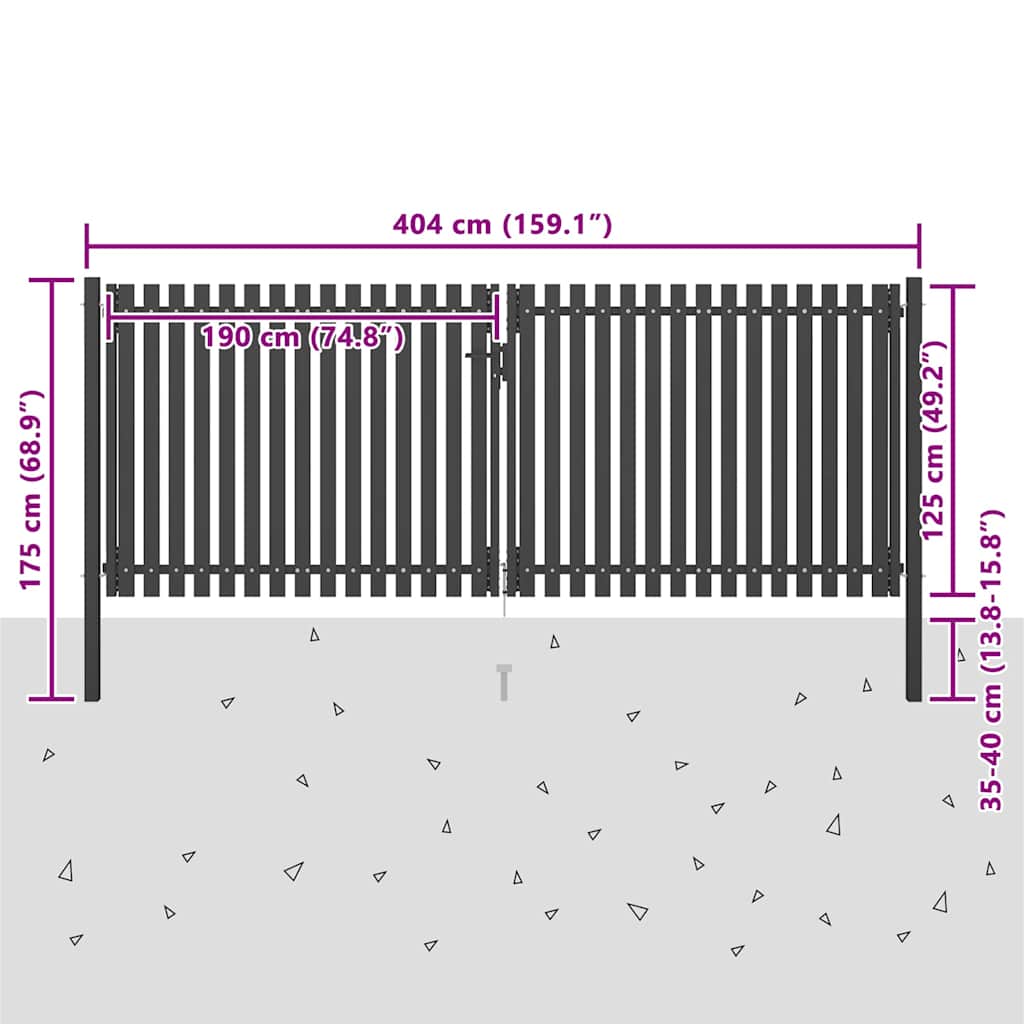 Cancello per Recinzione da Giardino in Acciaio 400x125 cm Antracite | homemem39