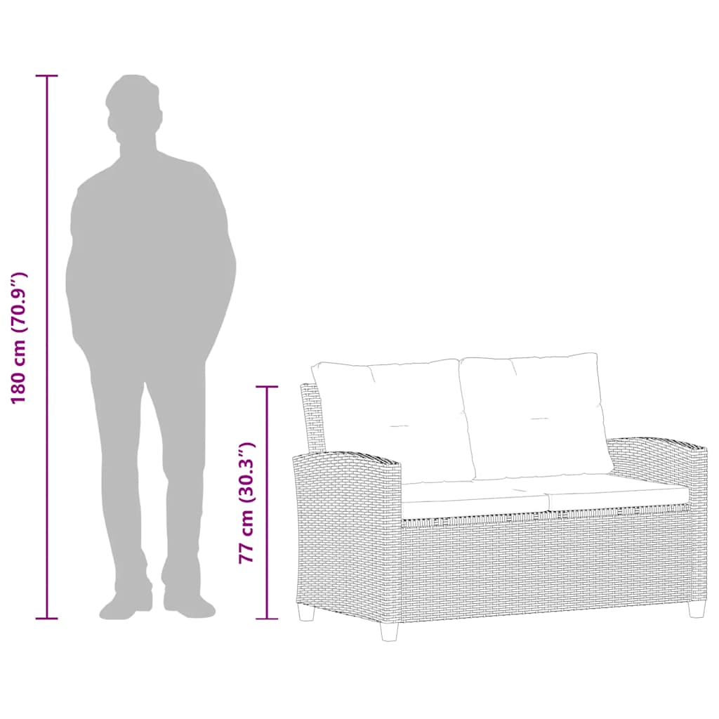 Divano da Giardino 2 Posti con Cuscini Grigio 124 cm Polyrattan | homemem39