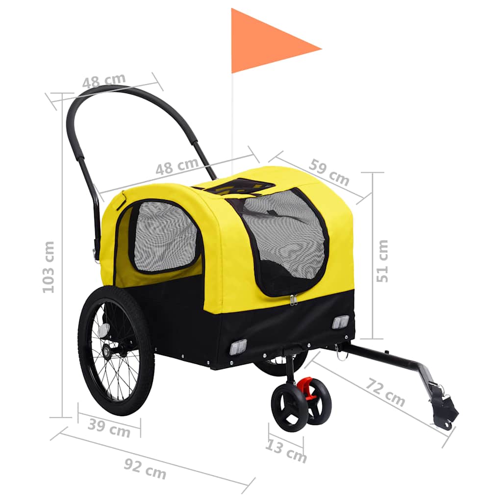Rimorchio Bici per Animali Carrello Jogging 2in1 Giallo e Nero | homemem39