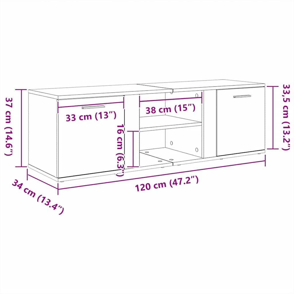 Mobile Porta TV Grigio Cemento 120x34x37cm in Legno Multistrato | homemem39