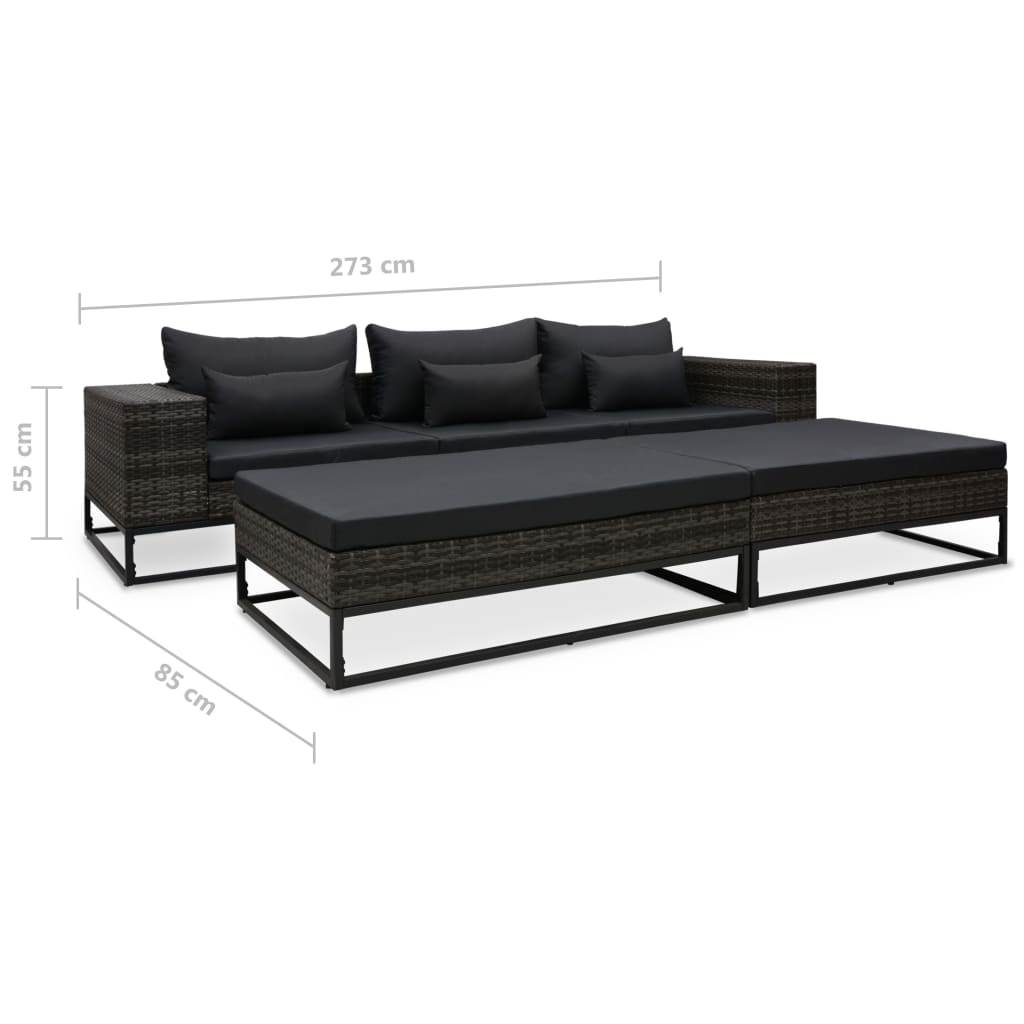 Set Divani da Giardino 5 pz con Cuscini in Polyrattan Grigio | homemem39