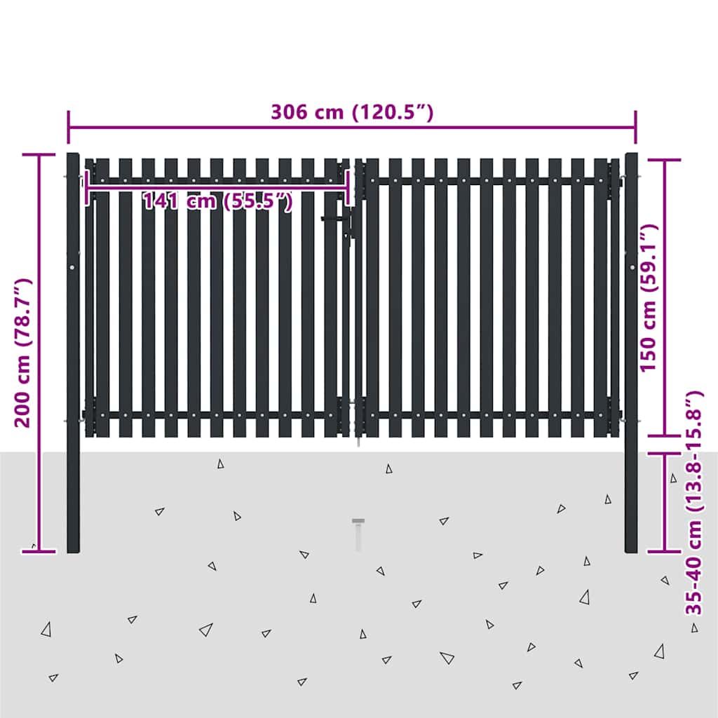Cancello per Recinzione a doppia Porta in Acciaio 300x150 cm Antracite | homemem39
