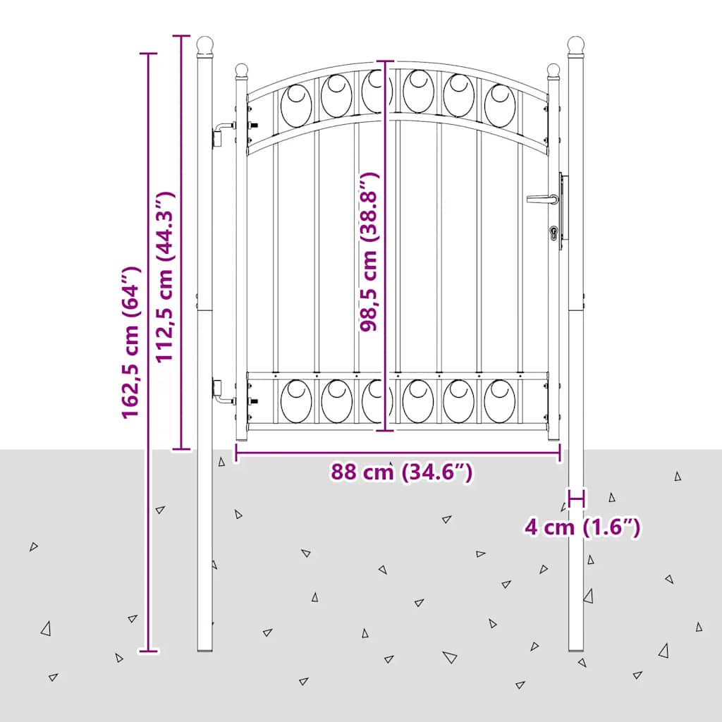 Cancello per recinzione EMMEN con parte superiore ad arco in acciaio 100x98,5 cm Nero