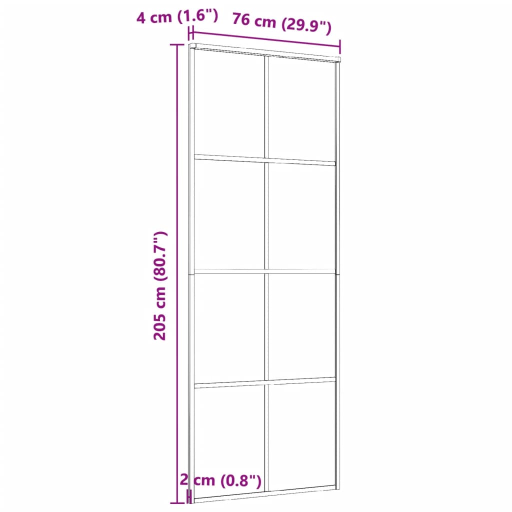 Porta Scorrevole in Alluminio e Vetro ESG 76x205 cm Nera | homemem39