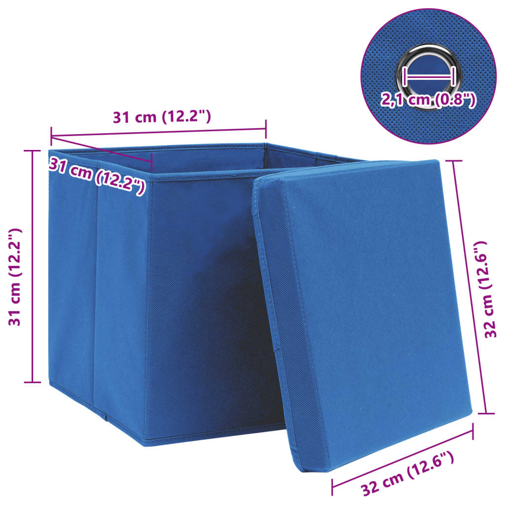 Scatole Portaoggetti con Coperchi 10pz Blu 32x32x32 cm Tessuto - homemem39