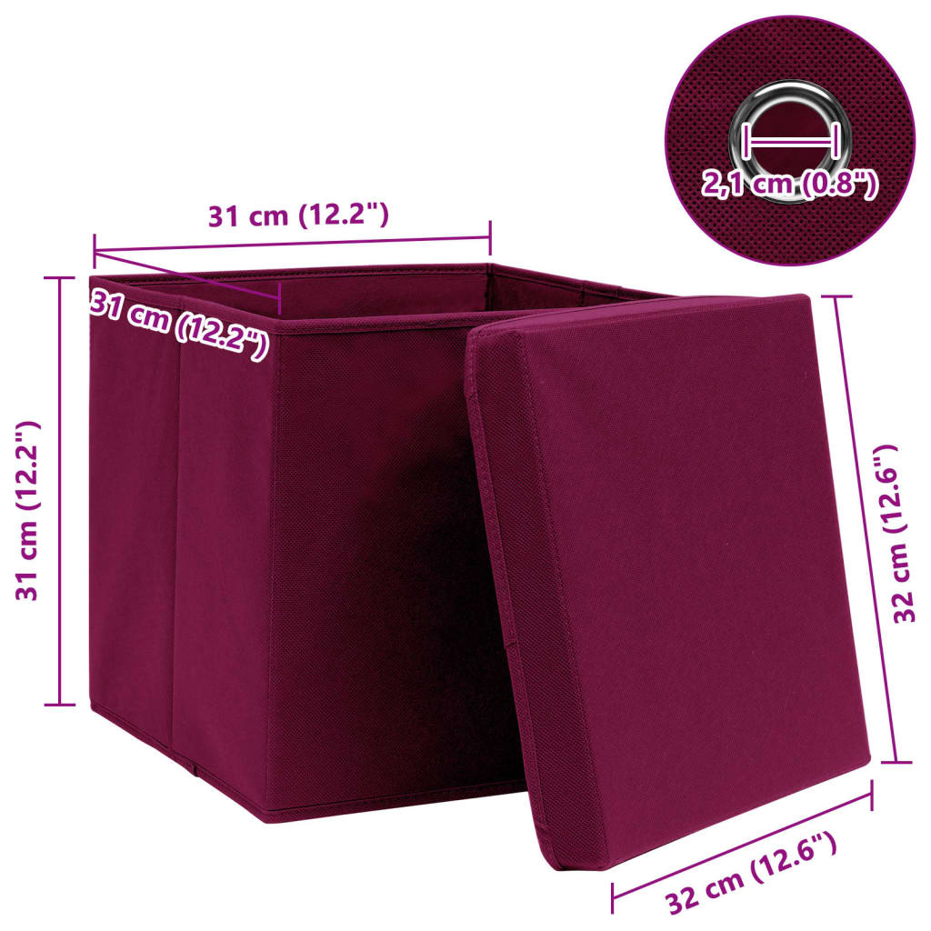 Scatole con Coperchi 10 pz Rosso Scuro 32x32x32 cm Tessuto | homemem39