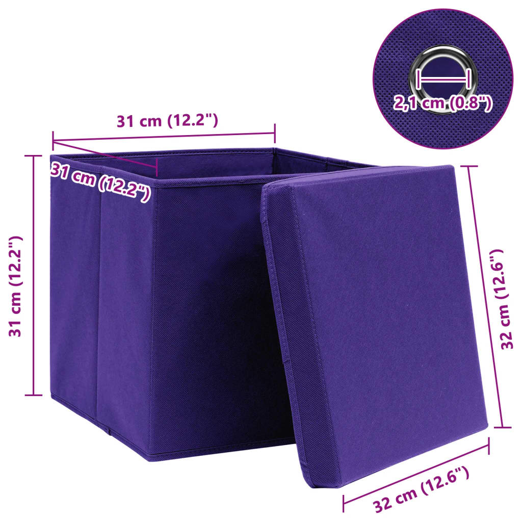 Scatole Portaoggetti con Coperchi 10pz Viola 32x32x32cm Tessuto