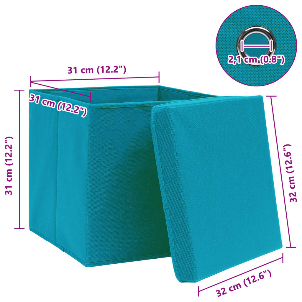 Scatole con Coperchi 4pz Azzurre 32x32x32 cm Tessuto