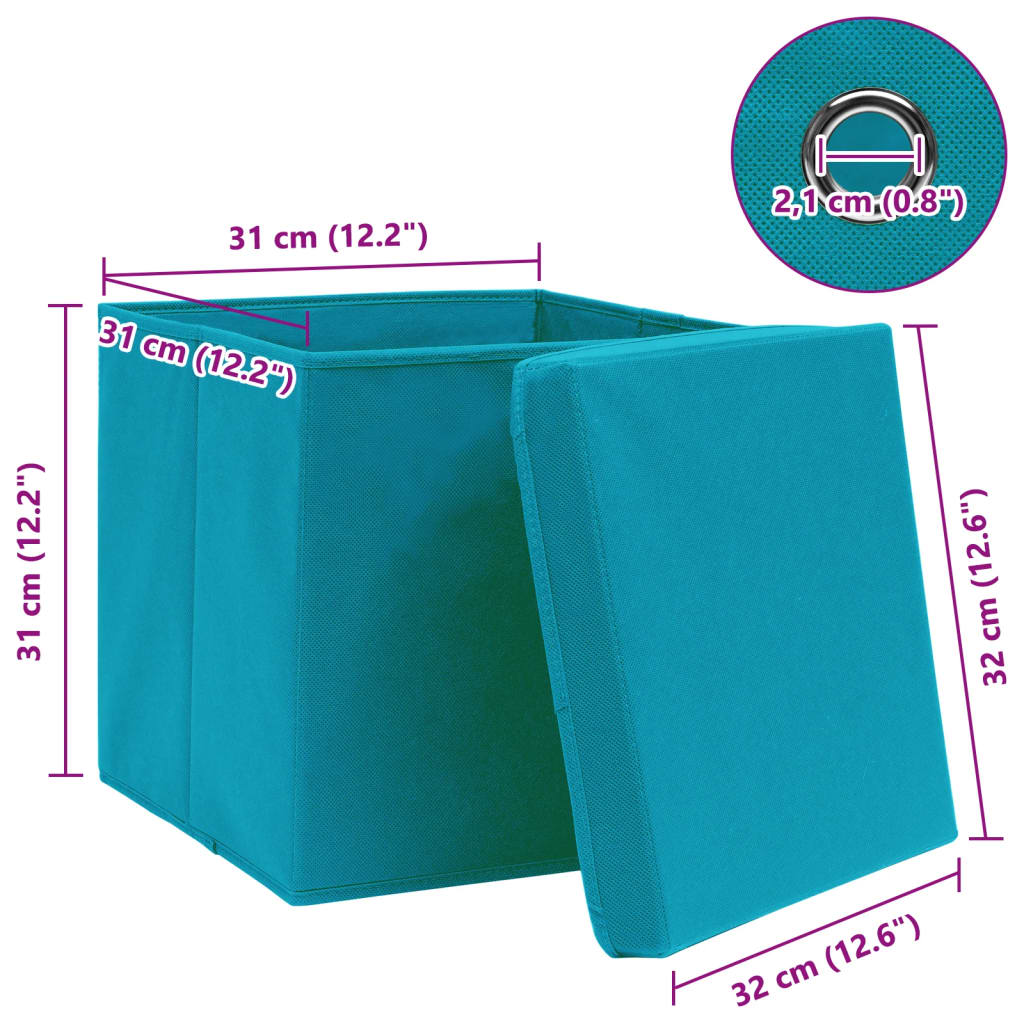 Scatole con Coperchi 10pz Azzurre 32x32x32 cm Tessuto