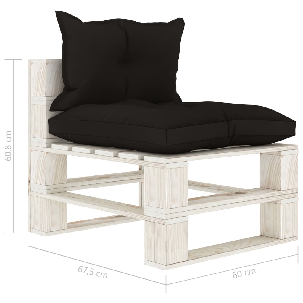 Poltrona Centrale da Giardino Pallet con Cuscini Neri in Legno | homemem39