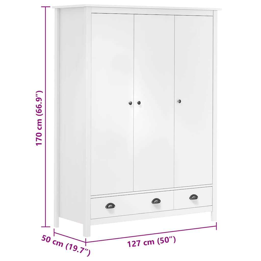 Armadio a 3 Ante Hill Bianco 127x50x170 cm in Legno di Pino | homemem39