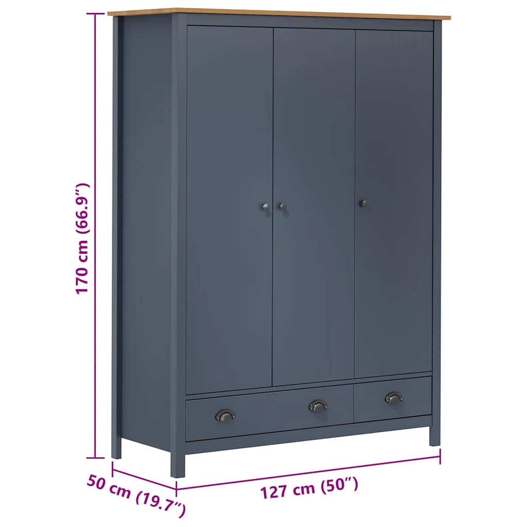 Armadio a 3 Ante Hill Grigio 127x50x170 cm in Legno di Pino | homemem39
