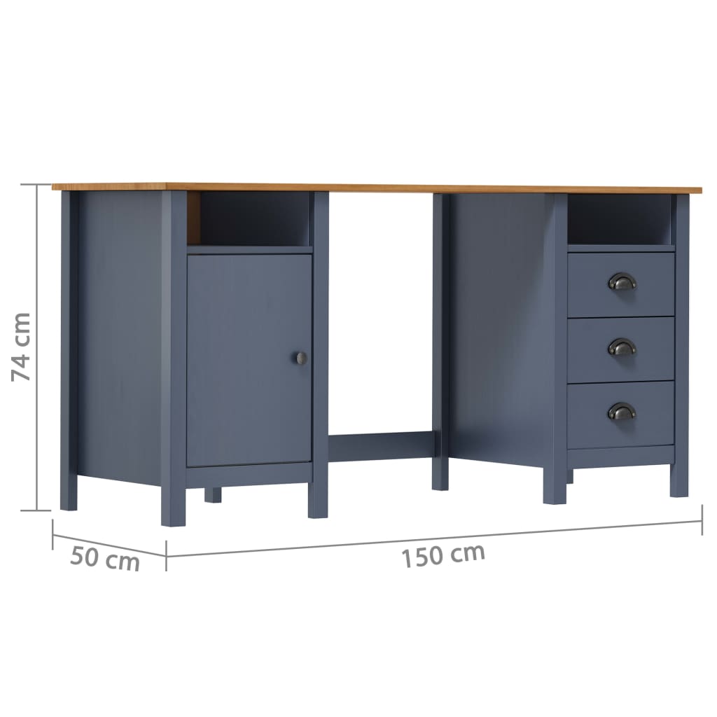 Scrivania Hill Grigia 150x50x74 cm in Massello di Pino | homemem39