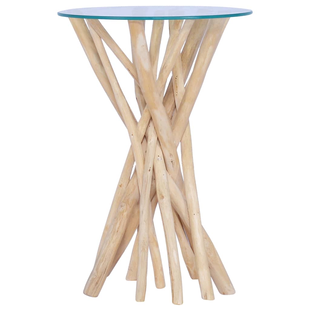 Tavolino da Salotto Ripiano in Vetro 35x35x50 cm Legno di Teak | homemem39