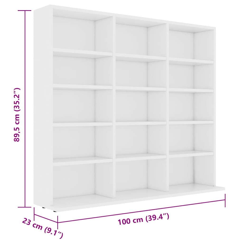 Armadietto Porta CD Bianco 100x23x89,5 cm in Legno Multistrato