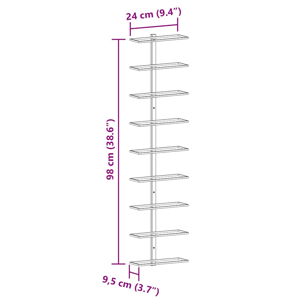 Portavini da Parete per 9 Bottiglie Nero in Ferro
