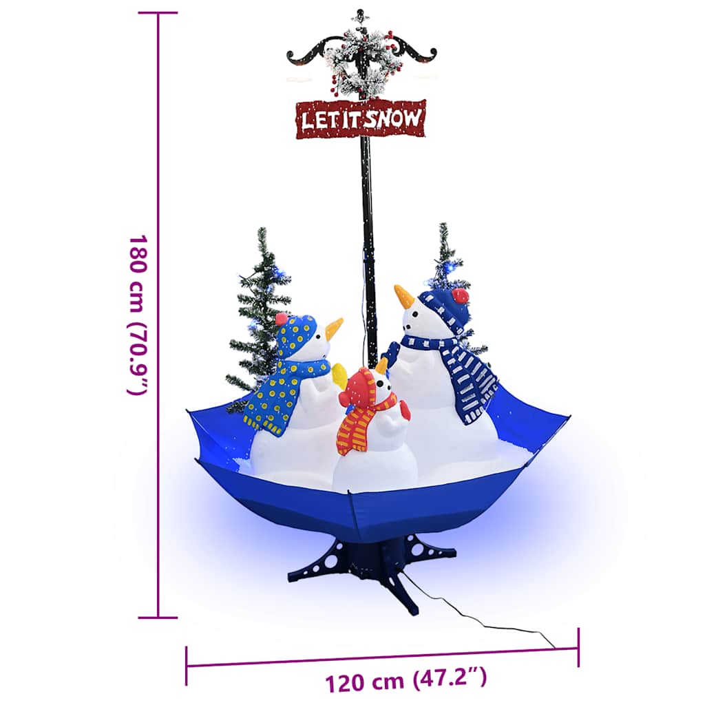 Albero di Natale con Nevicata e Base ad Ombrello Blu 170 cm PVC | homemem39