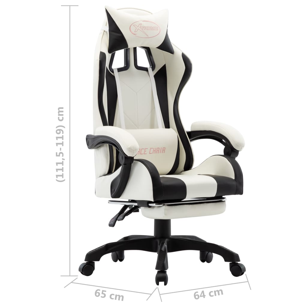 Sedia da Gaming con Poggiapiedi Nera e Bianca in Similpelle