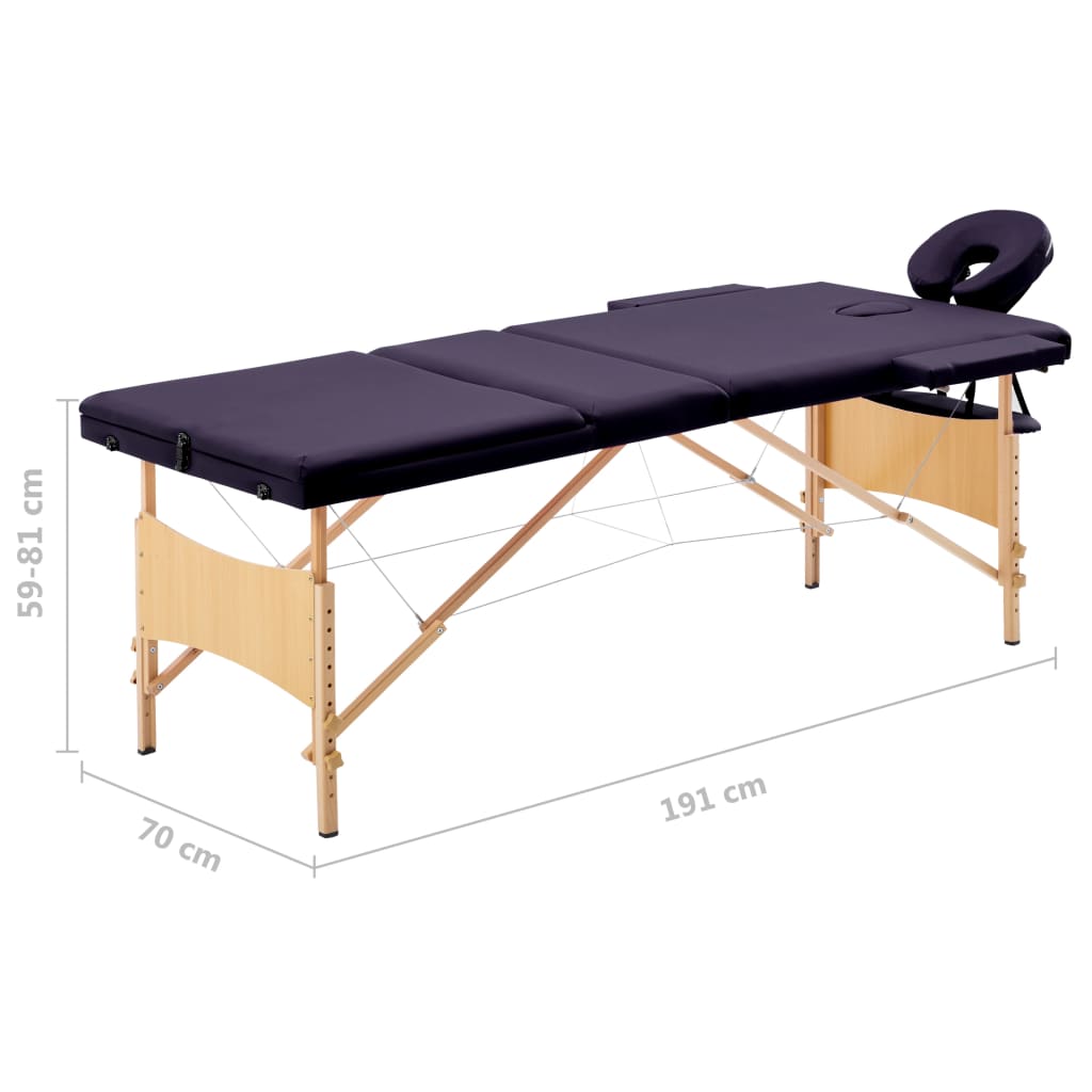 Lettino da Massaggio Pieghevole a 3 Sezioni in Legno Viola | homemem39