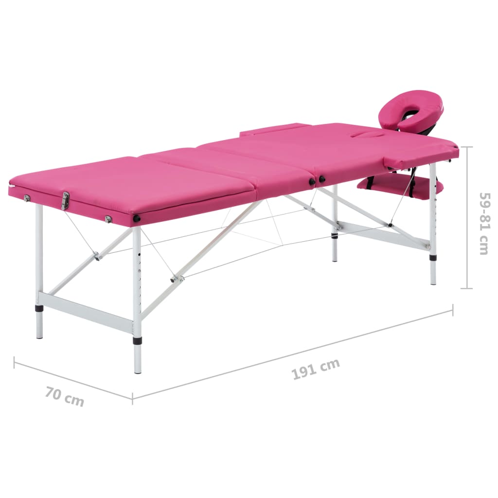 Lettino da Massaggio a 3 Sezioni in Alluminio Rosa | homemem39