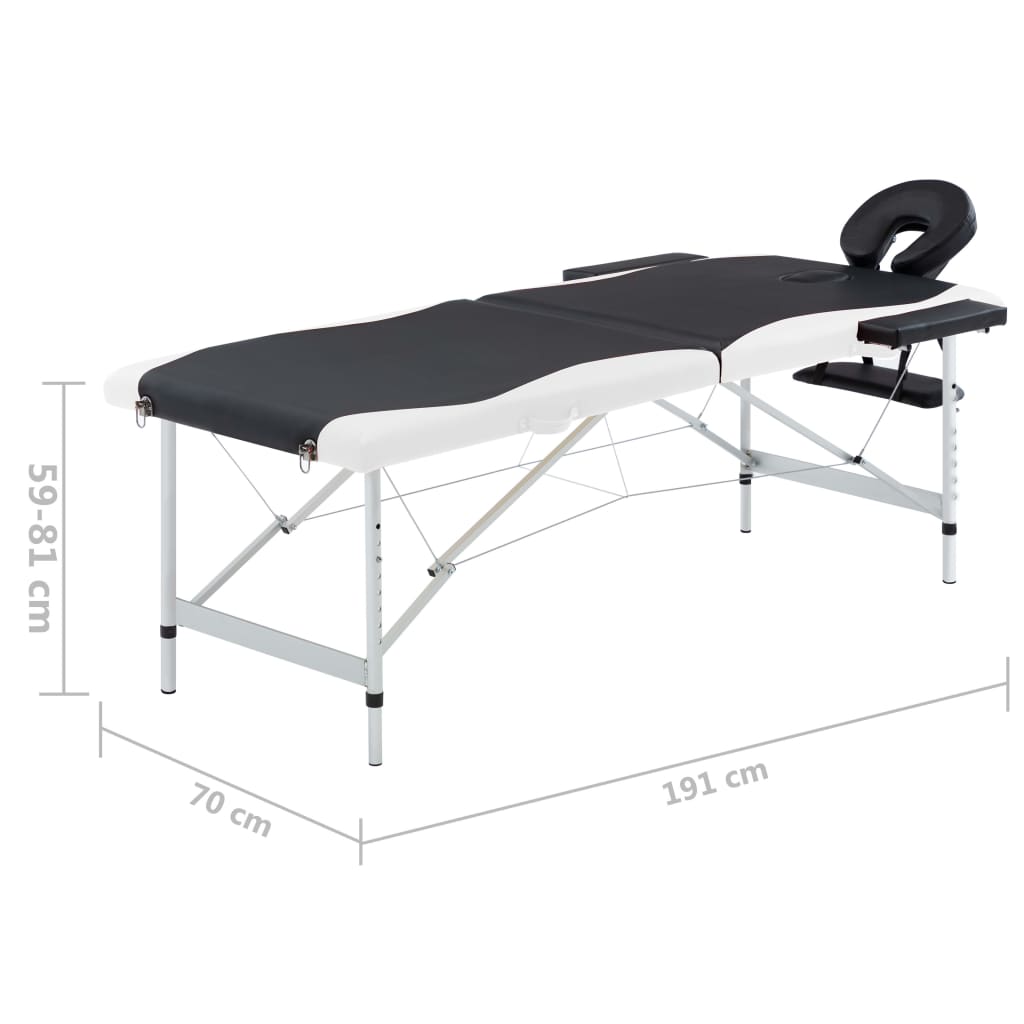 Lettino Massaggio Pieghevole 2 Zone in Alluminio Nero e Bianco | homemem39